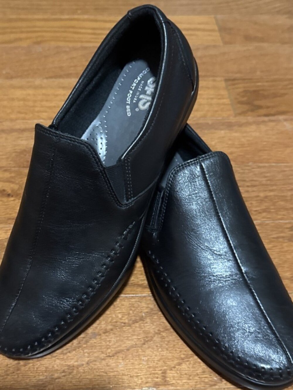 SAS Tripad Comfort Black Leather Slip On Wedge Shoes Women 9N